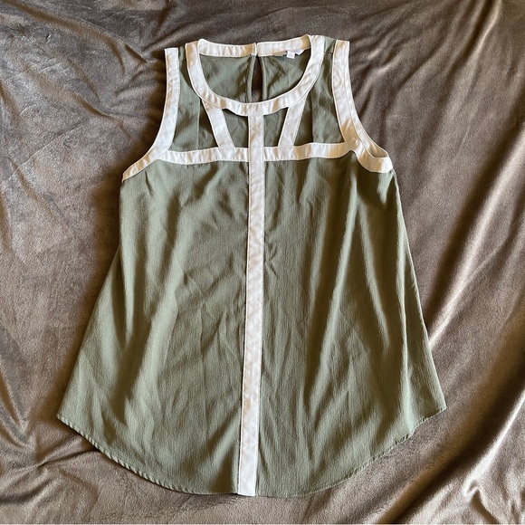 Candie's Sage Green Tank Top with White Accents - Picture 1 of 9